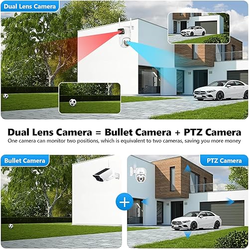 Miniatura 3 de Cámara de seguridad de doble lente Pan/Tilt Cámara WiFi para exteriores 8MP 2 unidades, seguimiento automático, detección humana, alarma de luz,