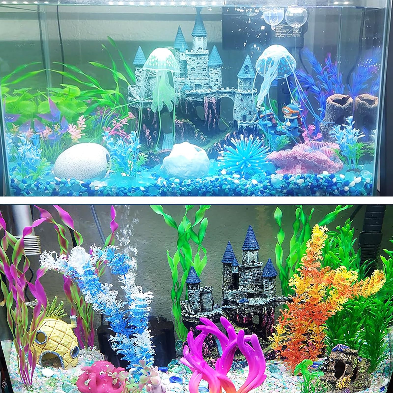 PINVNBY Aquarium-Dekoration aus Kunstharz, Treibholz, Schloss, Höhle, Verstecke, Zimmerpflanzen, Zubehör (lila)