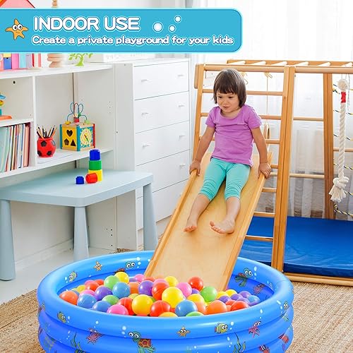 Vista 5 de Piscina inflable, redonda y portátil para bebés y niños, para chapotear, de uso en interiores y exteriores, para usar como centro de juegos para Azul