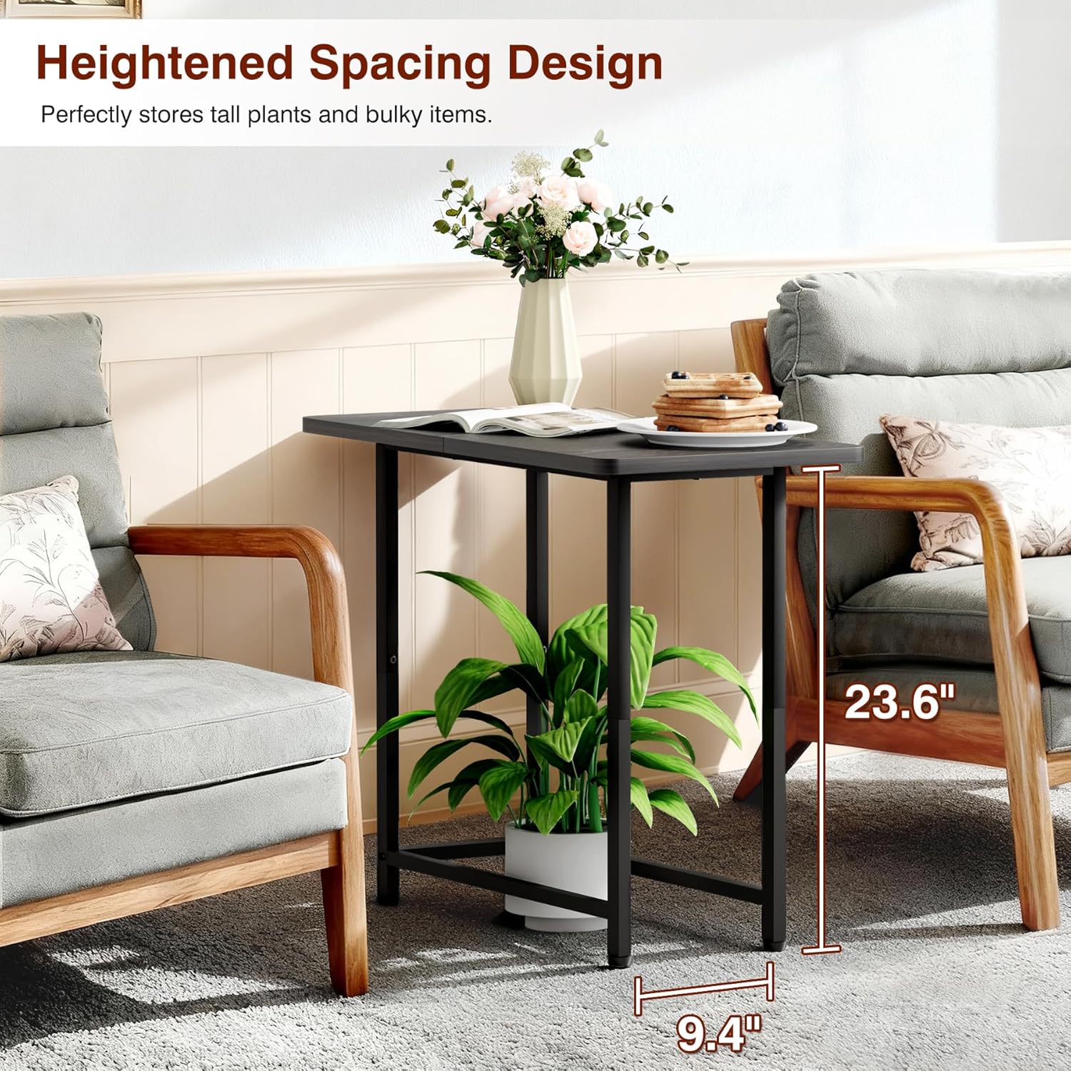 MISSLO Narrow End Table Living Room with Large Tabletop, Sofa Couch Side Table Bedroom Slim Nightstand for Small Space, Black