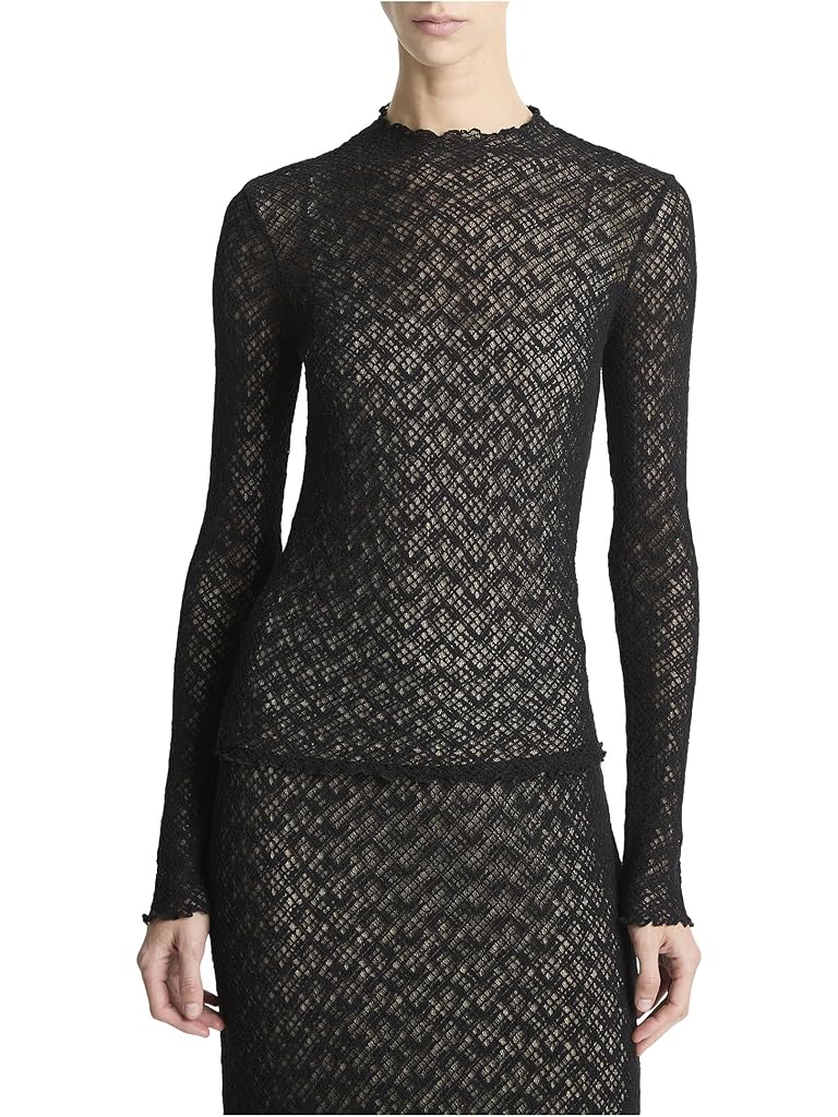 Black Vince Lace Long Sleeve Mock Neck