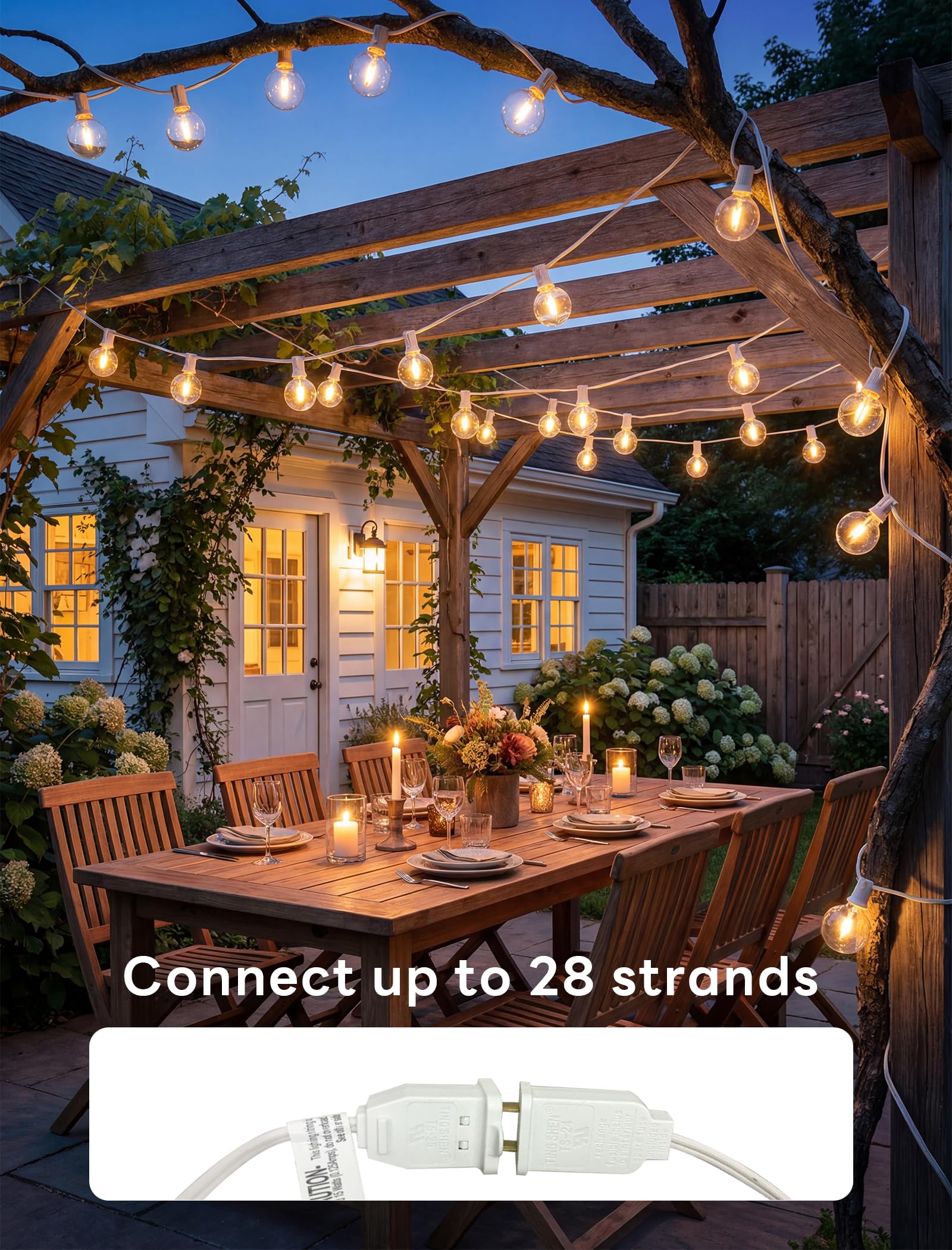 Abeja LED-Lichterkette für den Außenbereich, 7,6 m, Kugel-Lichterkette mit 27 bruchsicheren, transparenten LED-Lampen (2 Ersatz), hängende Terrassen-Lichterkette für Hinterhof, Bistro, Party, Hof