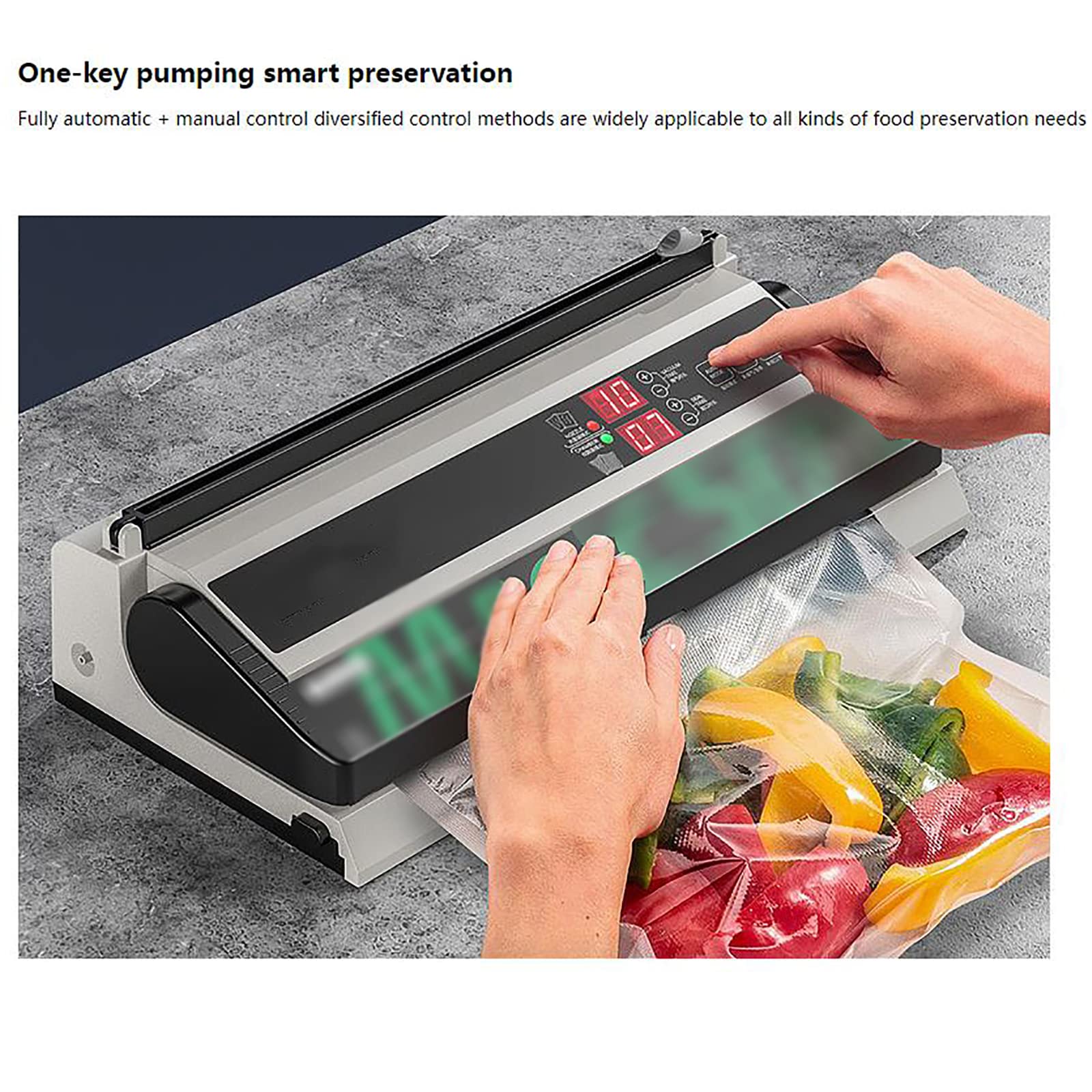 Macchina per sottovuoto commerciale, macchina automatica per la conservazione degli alimenti One-Touch, con funzione di gonfiaggio ad aria e taglierina, barra di tenuta da 40 cm, imballaggio
