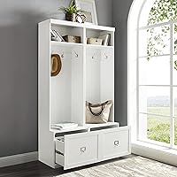 Vista 8 de Crosley Furniture Harper - Juego de 2 piezas con banco de almacenamiento y ganchos para colgar percheros, color blanco