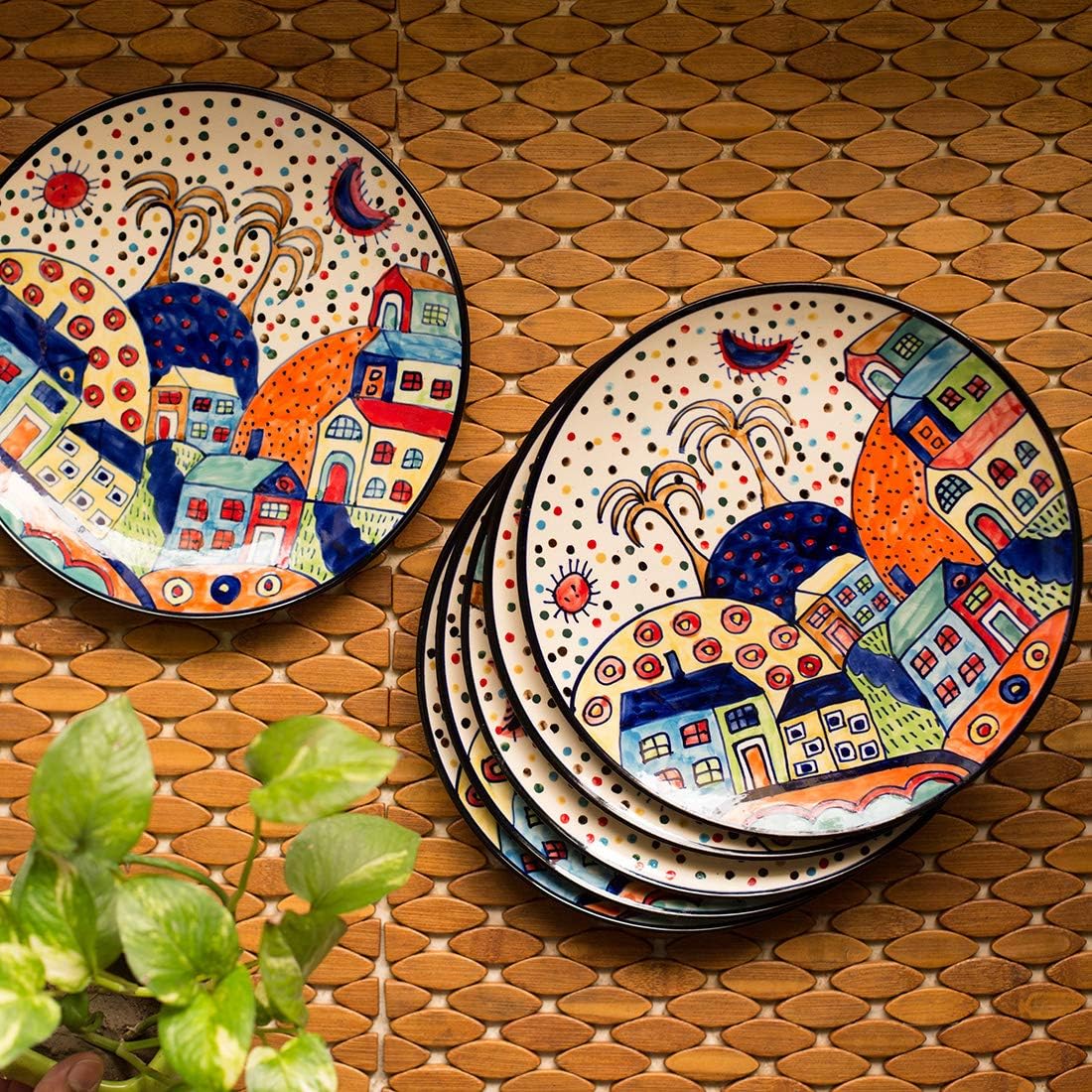 ExclusiveLaneCeramic Plates for Dinner Plate- 6-Pieces, Multicolour