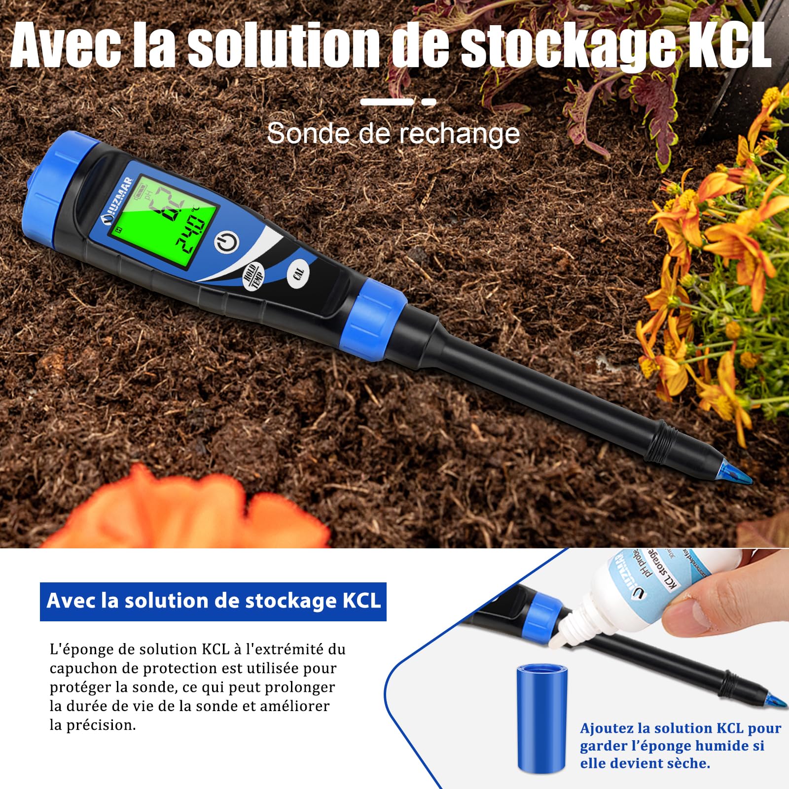 UIUZMAR Testeur de pH du Sol, Testeur de pH Électronique pour Plantes, Probateur de pH du Sol, Testeur de pH Numérique pour Terre et Eau, Hydroponie