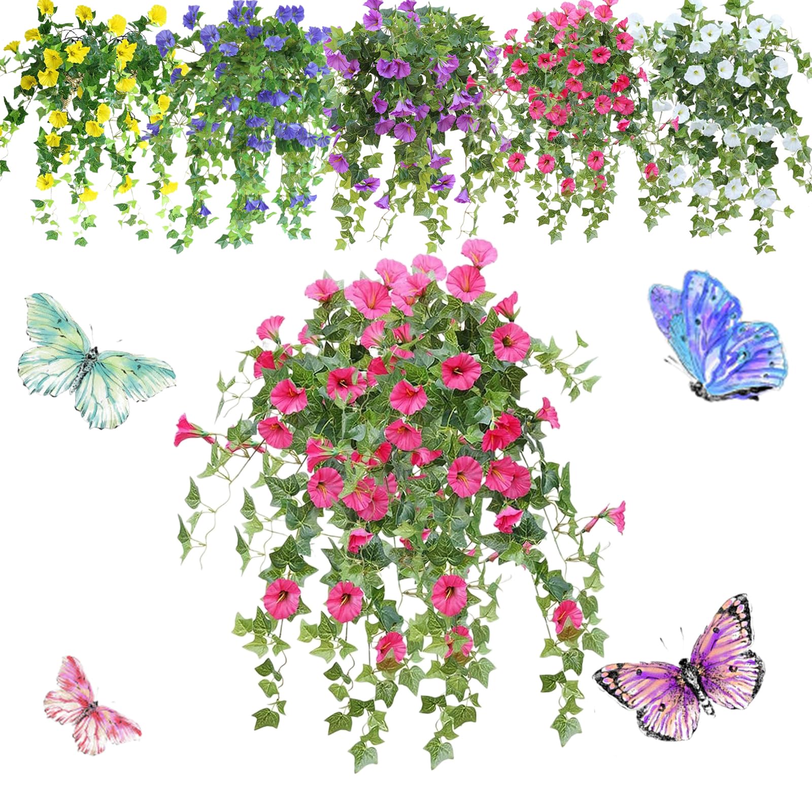 LPFKYT Uv Simulation Artificial Flower, Artificial Petunias for Outdoors UV Resistant, Artificial Hanging Flowers for Outdoors, 24 Bunches Petunias