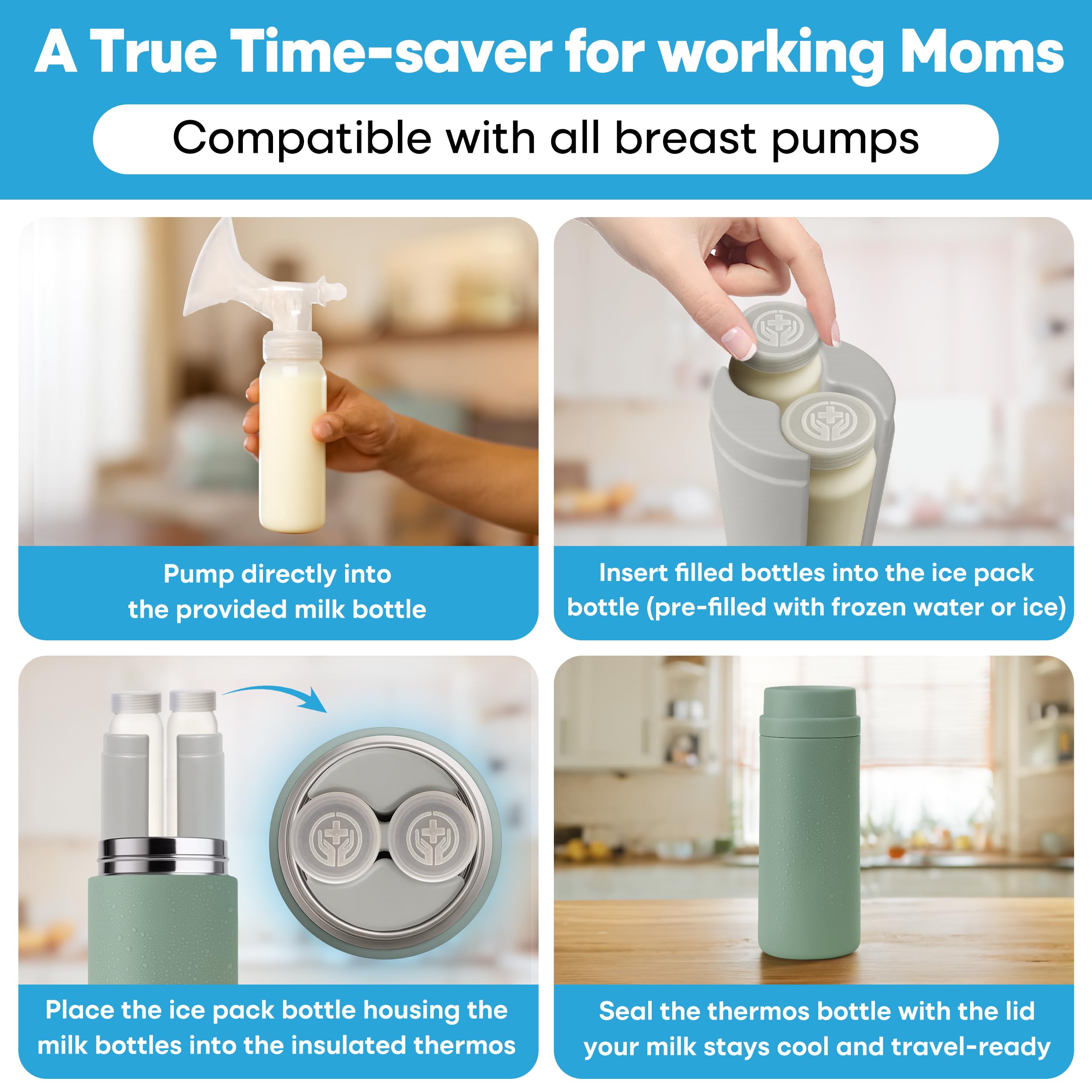 Portable Breast Milk Cooler Bottle, 2 x 150 ml BPA-Free Breastmilk Storage Bottles with Cooling Container - Image 3