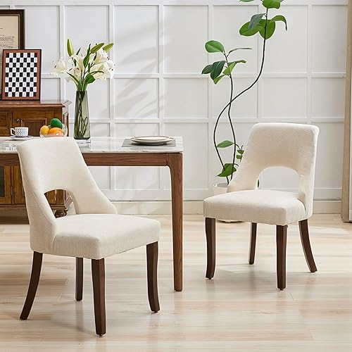 UVV Juego de 2 sillas de comedor de madera, sillas de comedor modernas de mediados de siglo tapizadas en tela para cocina y comedor, silla de cena