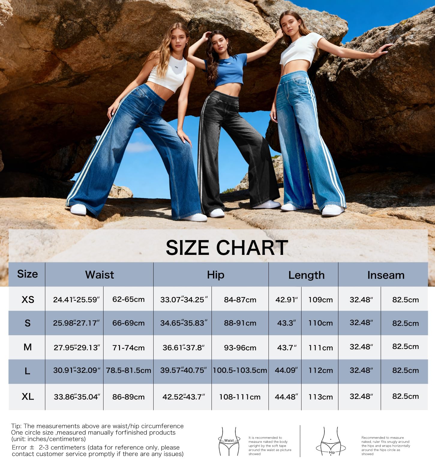LaiEr Jean à Jambe Large pour Femme Design Unique à Blocs de Couleurs, Taille Haute avec Contention Abdominale, Coupe Droite et Ample.Denim en Pantalons à Haute élasticité