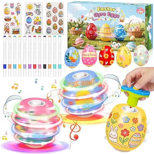 Cadeau Paques Enfant 3-10 Ans, 5 Oeufs de Paques Spinning