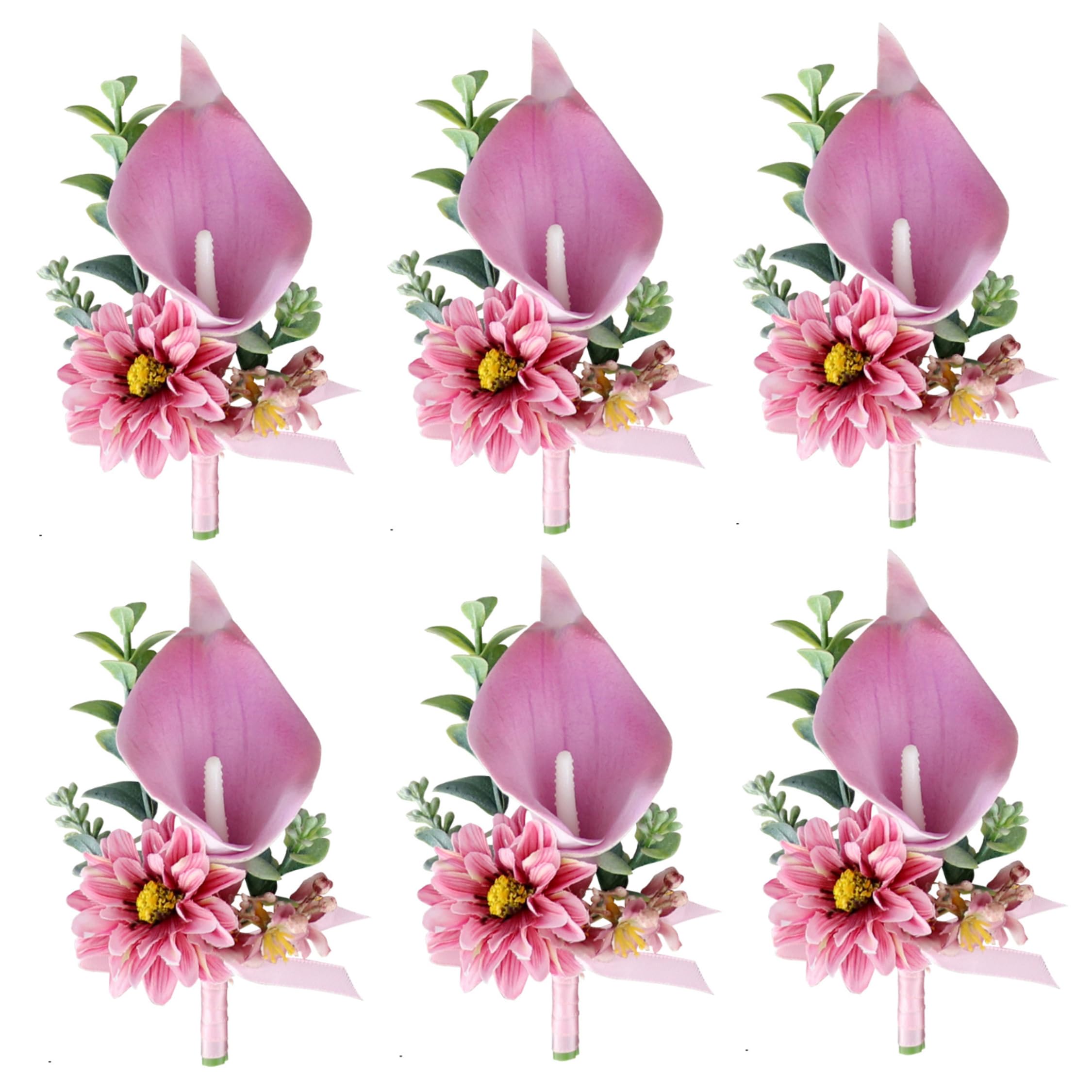 Tsawntd Calla Lily Boutonniere, 6pcs Real Touch Artificial Wedding Flowers