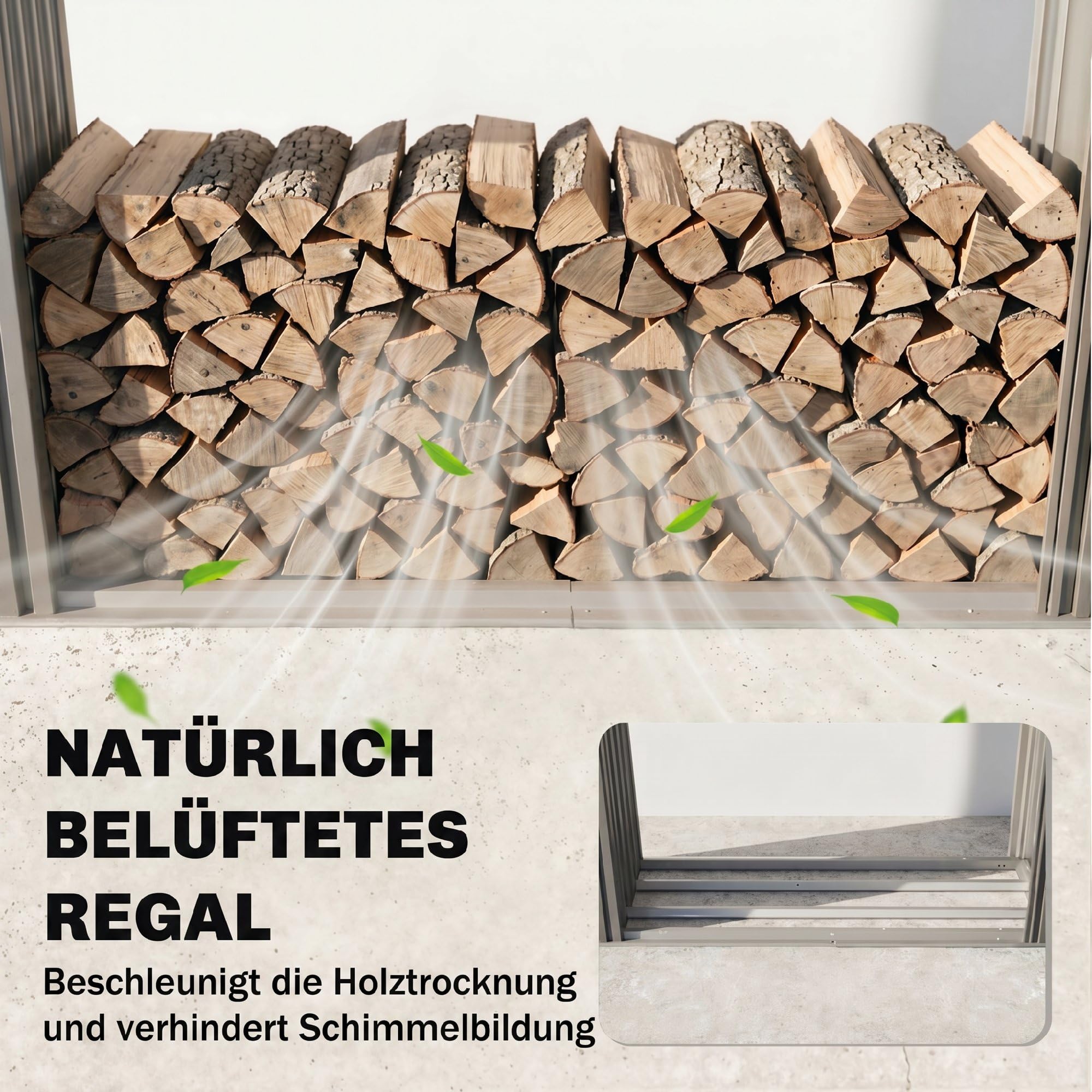 Outsunny 2-in-1 Kaminholzregal Geräteschrank 235x67x149 cm Dunkelgrau | Verzinkter Stahl, Schrägdach, Außen Brennholzregal, Kaminholzunterstand, Brennholzlager, Brennholzunterstand