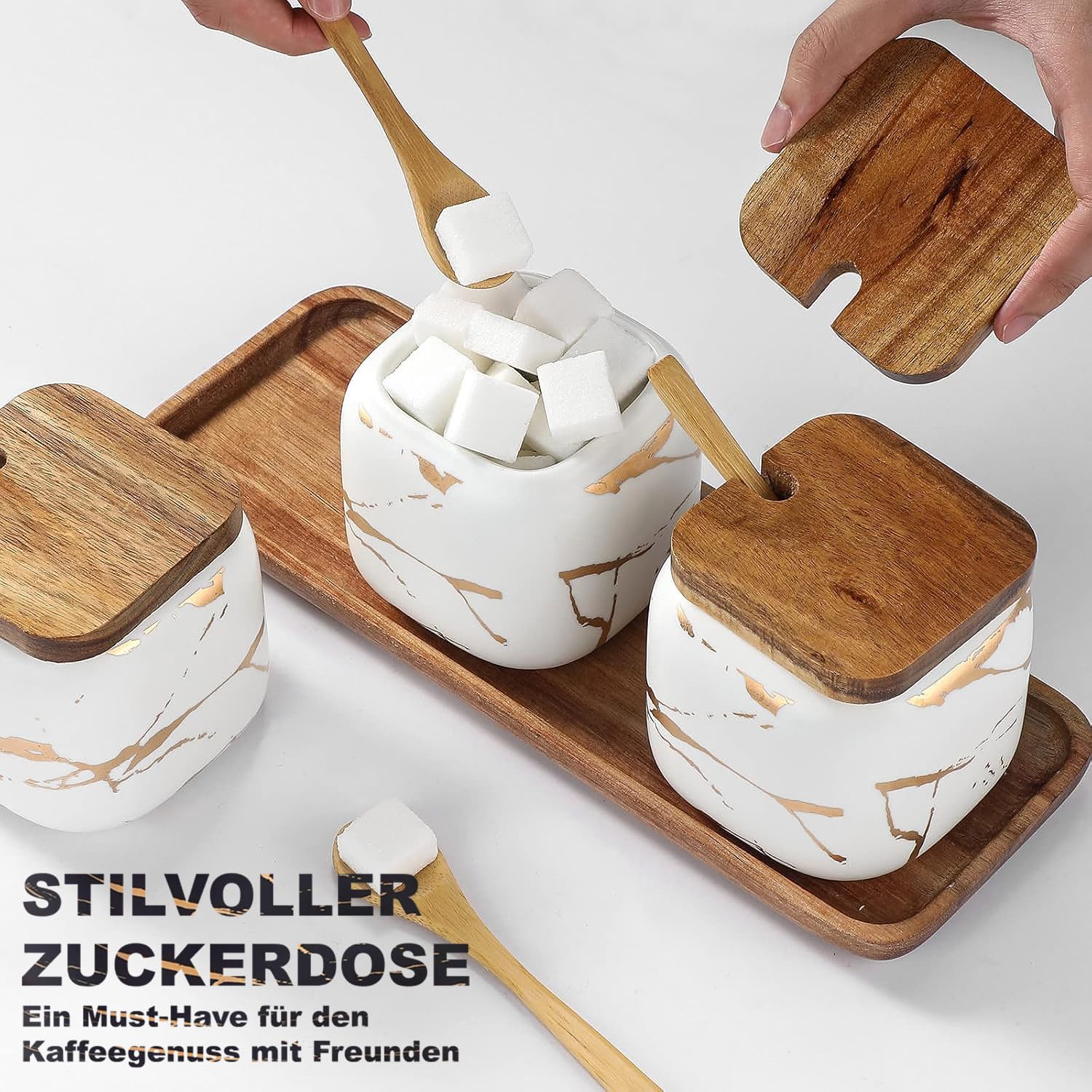 Set 3 Pots Épices Céramique JIAO - Style Asiatique Bambou - Plateau Et Cuillères Inclus - Déco Table 30,5cm