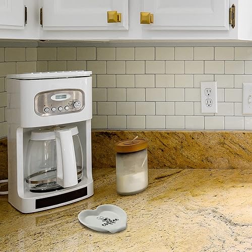 Miniatura 3 de Soporte de cuchara de café de cerámica en forma de corazón, soporte para cuchara de café, cita de café divertida, decoración de estación de café,