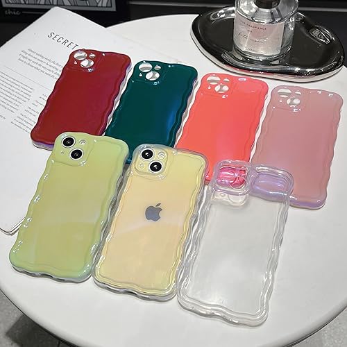 Miniatura 6 de FABSPARK Funda para iPhone 15 Pro Max, bonita funda colorida con láser, retro, exquisita, rizada, borde ondulado, protector estético de TPU suave