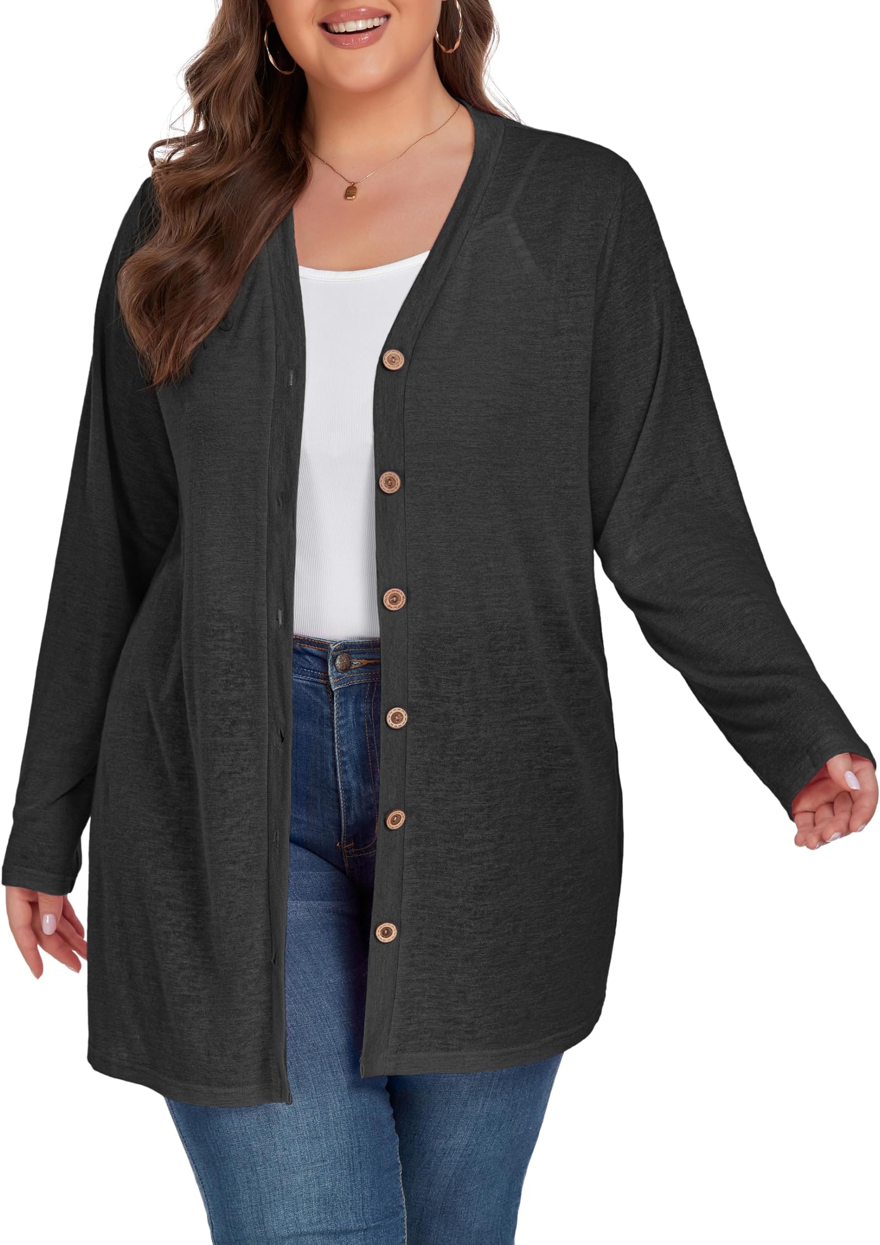 OLRIK Plus Size Cardigan for Women Long Sleeve Open Front Lightweight Cardigans Button Down Sweaters
