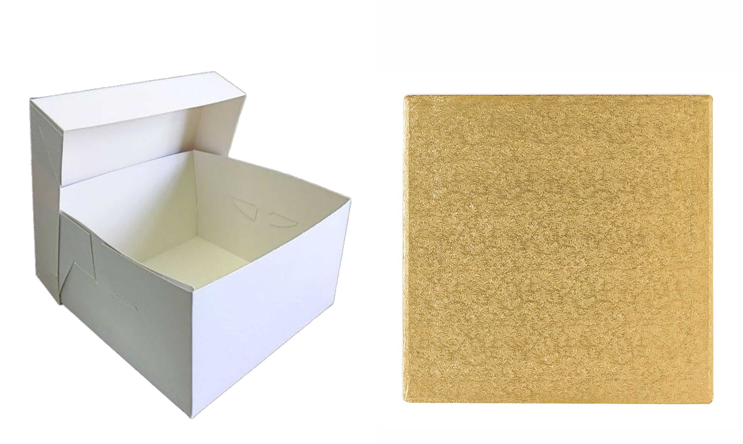 Larryroo Square Colour Cake Drum Board & White Box + Lid Combo Pack For WeddingBirthday Cakes (Gold14 Inches) from B&Q