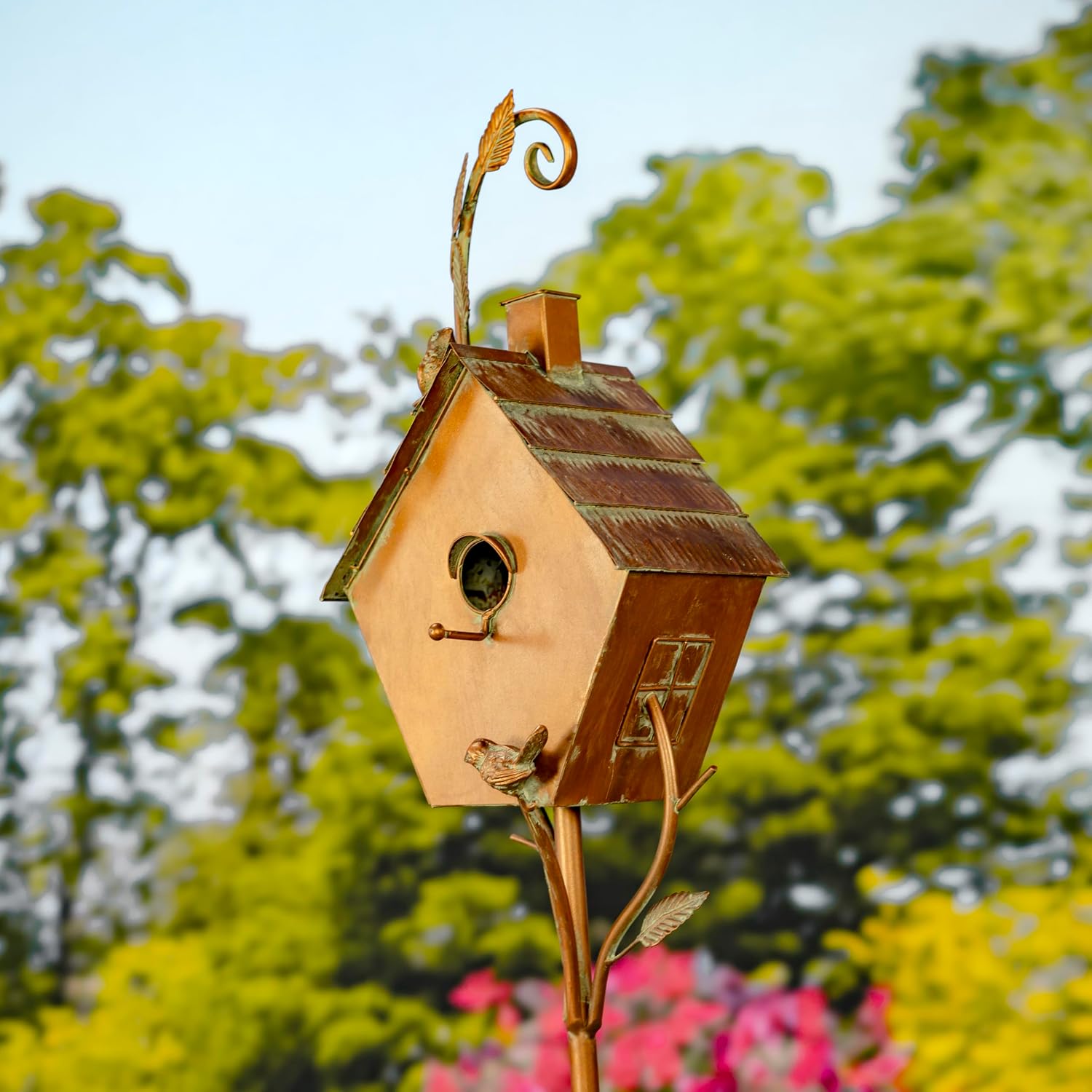 Copper Colored Fancy Design Birdhouse Garden Stakes (Short Classic House Shape)