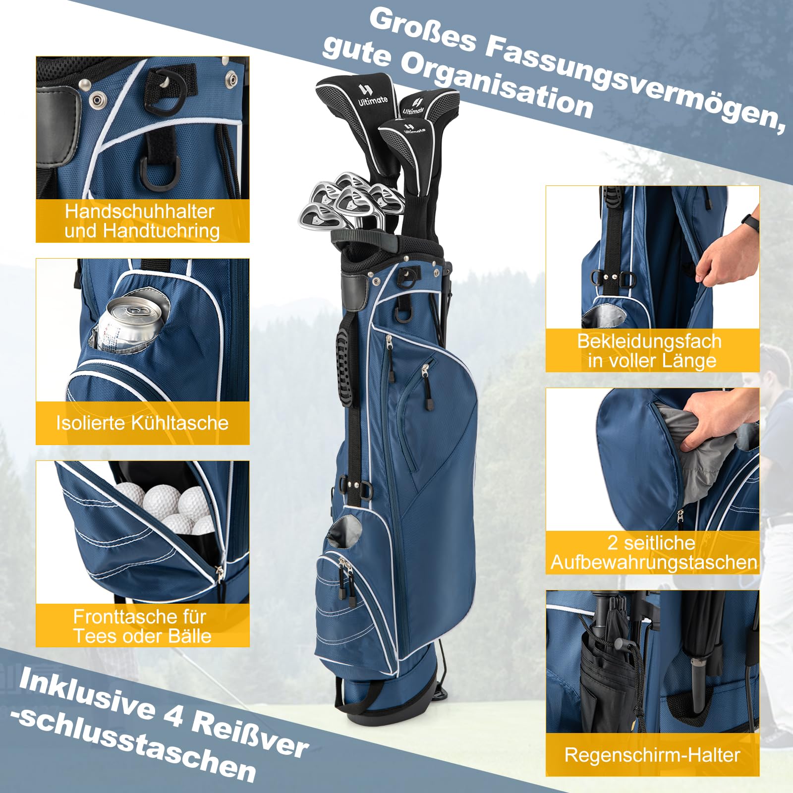 GOPLUS Golftasche, Golfbag, Golf Stand Bag mit Pencil Bag, Profi-Reisebag, Ständerbag mit Gurt, Farbewahl