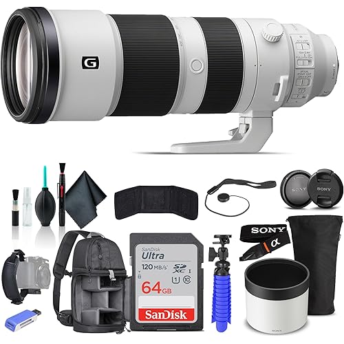 Sony FE 200–600mm F5.6–6.3 G OSS Super-Telephoto Zoom Lens (SEL200600G) – Full-Frame E-Mount | G Lens Optics | Backpack, 64GB Card, Card Reader, Flex Tripod, Memory Card Wallet, Cap Keeper and More