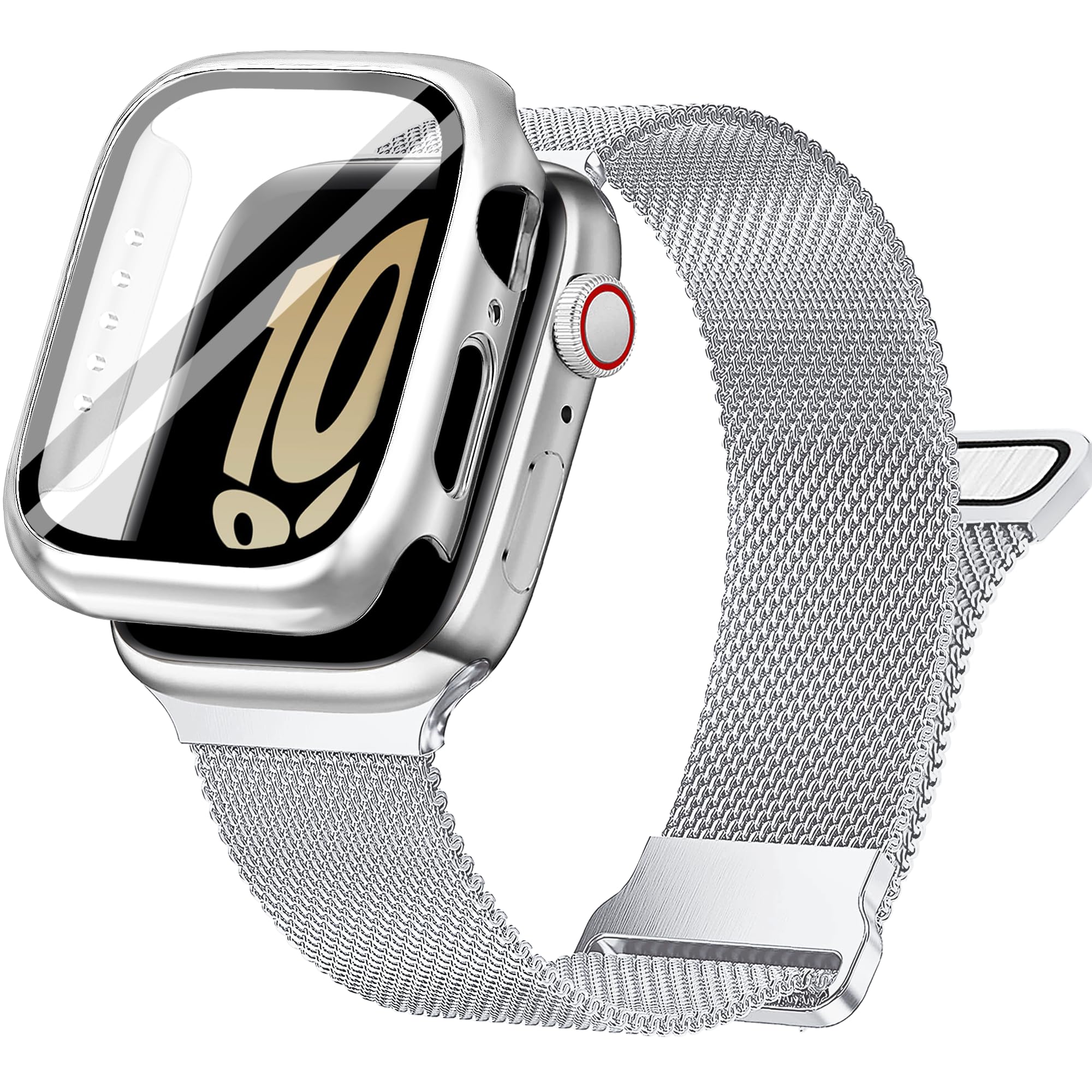 Ocaer Kompatibel mit Apple Watch Armband mit Gehäuse 40mm 41mm 42mm 44mm 45mm 46mm, Metall Magnetisch iWatch Armband für Apple Watch SE Series 11 10 9 8 7 6 5 4, Edelstahl Mesh Loop