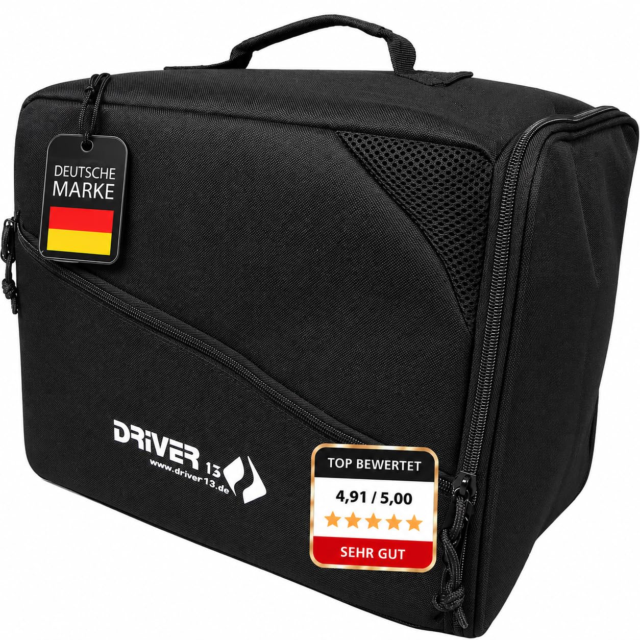 Driver13 Helmtasche Motocrosshelm Motorradhelm, Helmet Bag gepolstert mit Belüftung und Außenfach, schwarz