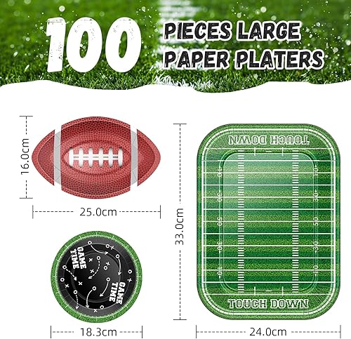 Miniatura 2 de 100 platos de papel deportivos de fútbol americano, platos de fútbol grandes, suministros de decoración, bandejas de servicio resistentes, bandejas
