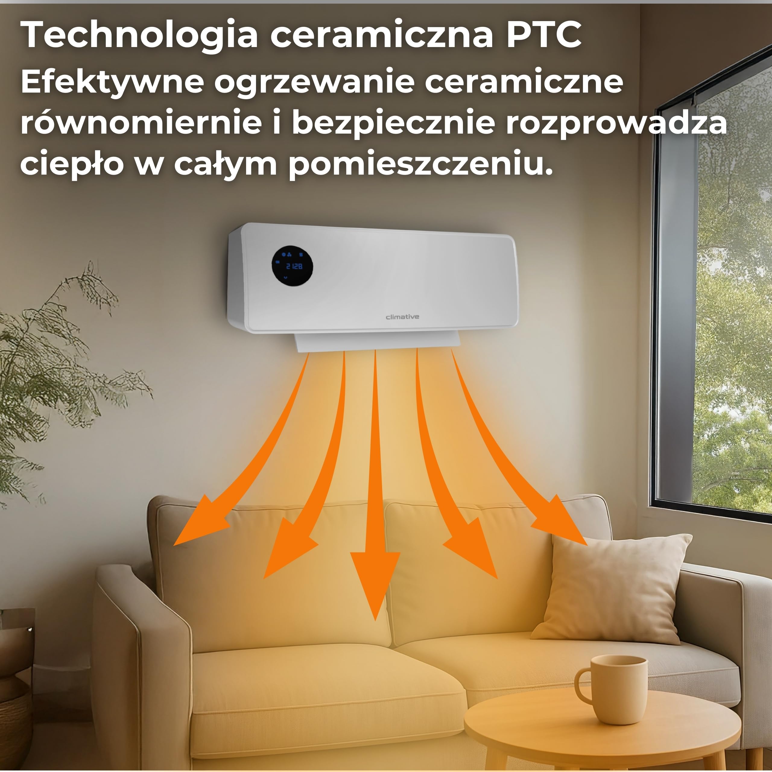 SwingAir 2000W biały wentylator ścienny – elektryczna ceram. nagrzewnica z oscylacją, LED, timer 24h, grzejnik łazienkowy, ścienna ogrzewnica