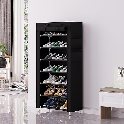 Miniatura 2 de Calmootey Organizador de zapatos de 7 niveles, estante portátil para zapatos con cubierta de tela no tejida para armario, pasillo, dormitorio,