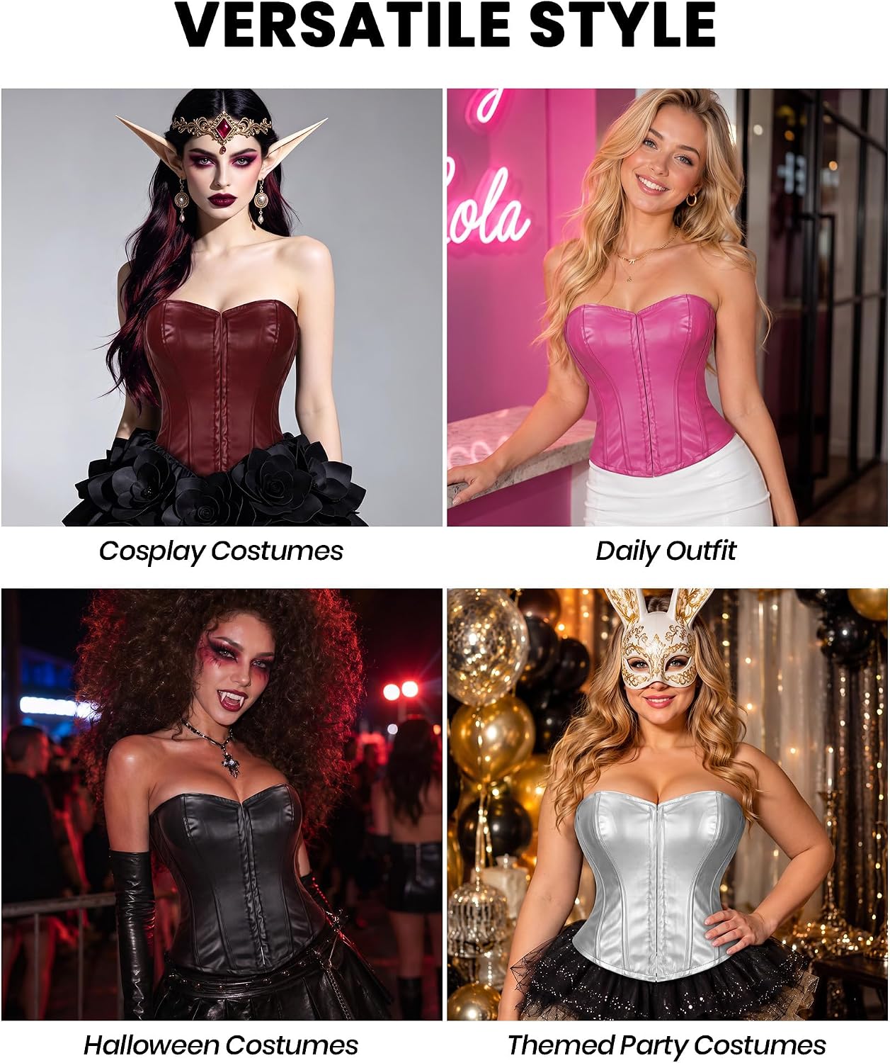 JASGOOD Corset Tops for Women Strapless Faux Leather Steampunk Bustier