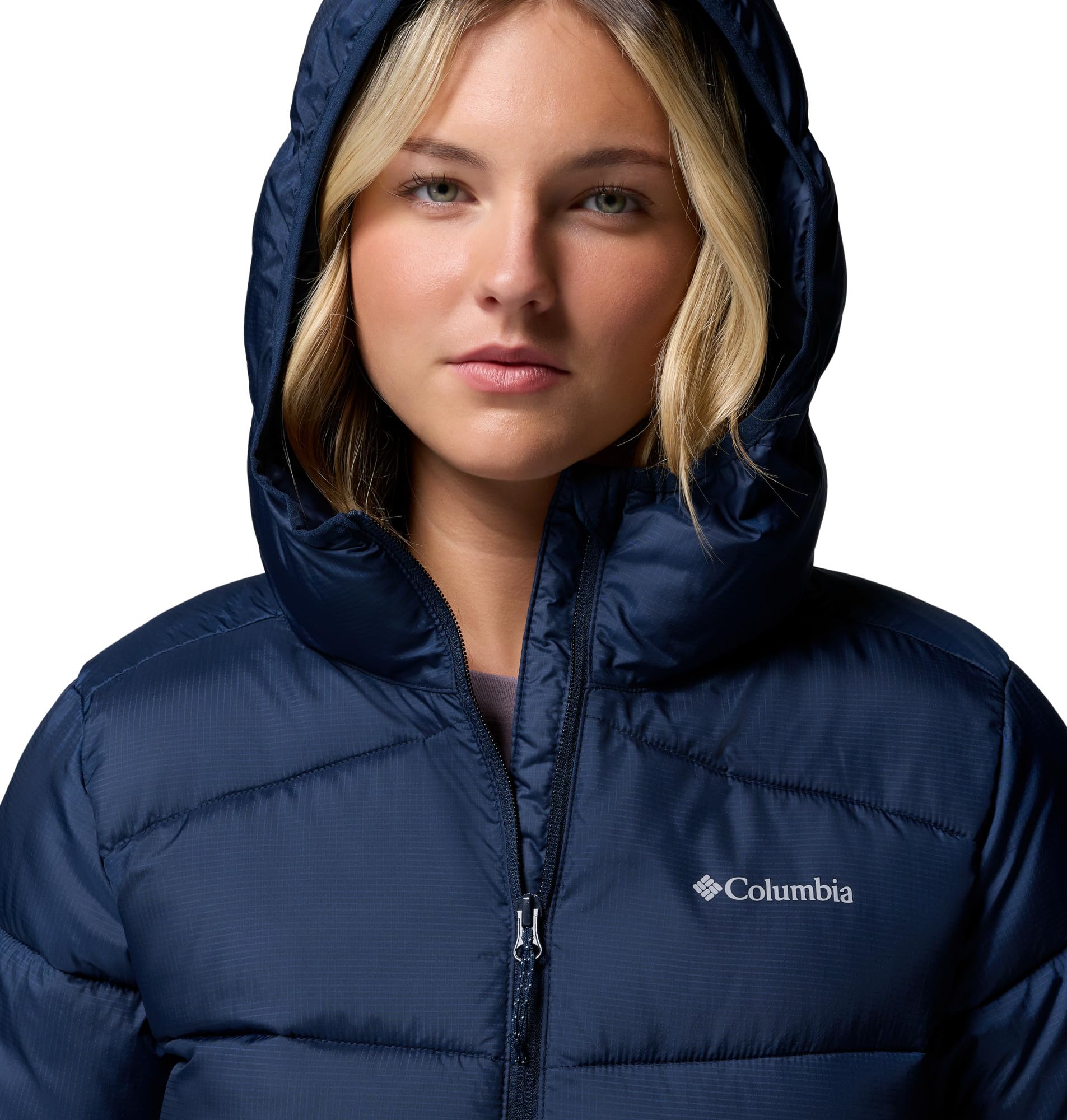 Columbia Damska kurtka z kapturem Fivemile Butte, kurtka puchowa z kapturem, Collegiate Navy, L