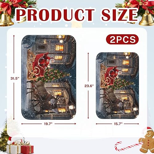 Miniatura 2 de ArtSocket Juego de 2 alfombras y tapetes de baño de Navidad, tapetes de baño de trineo de Navidad de Papá Noel, antideslizantes, absorbentes de