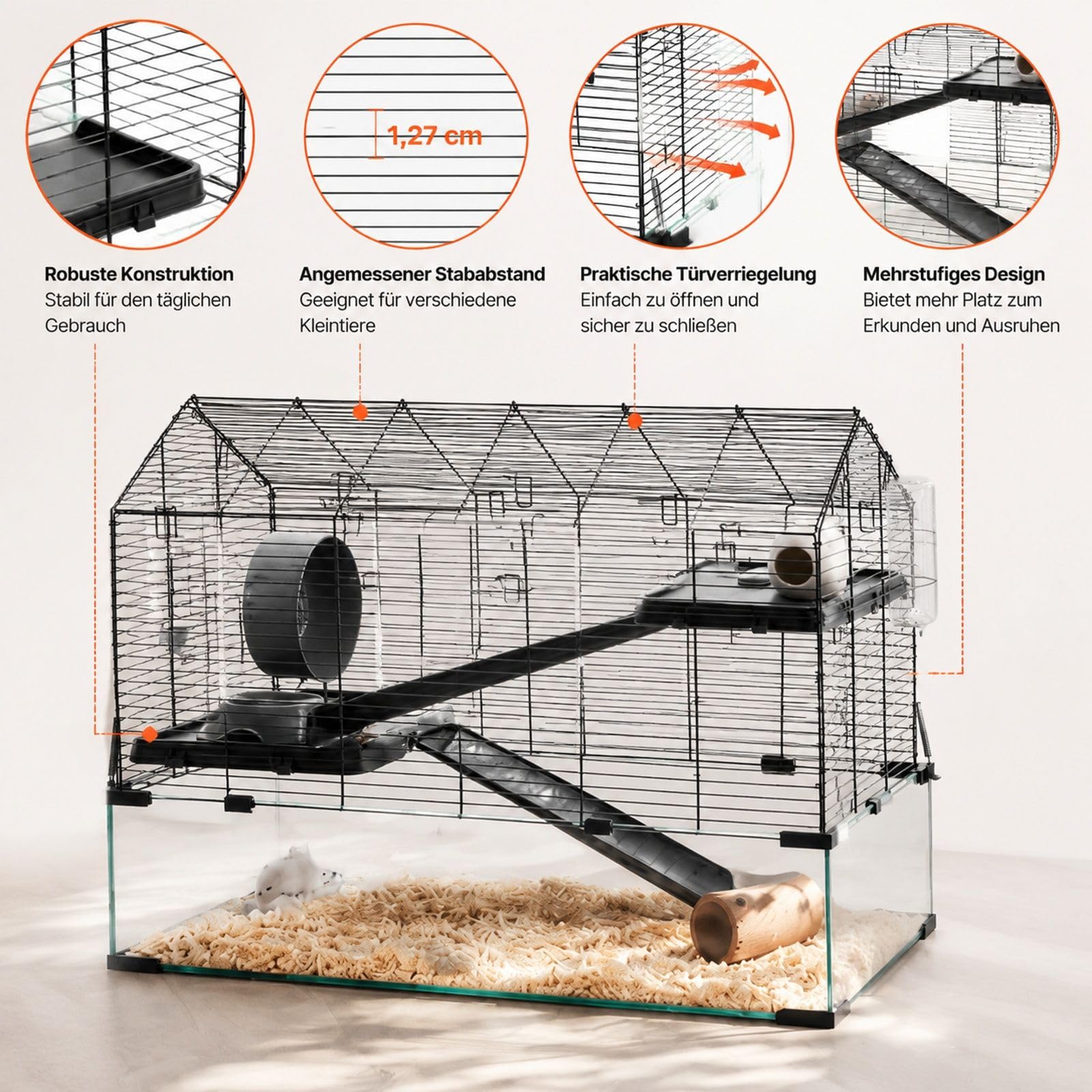 Hamsterkäfig aus Draht mit transparenten Wänden für Nager, Mäuse und Rennmäuse