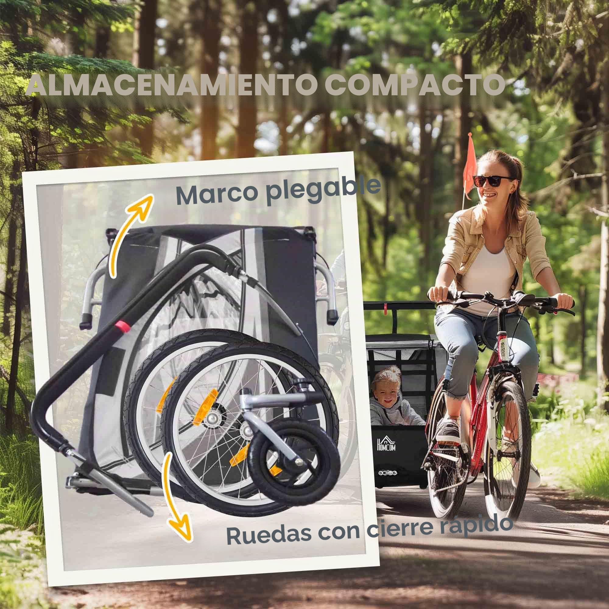 HOMCOM 2 in 1 Kinderfahrradanhänger, Kinderanhänger, Fahrradanhänger mit Mesh-Tür, 360° Drehbares Vorderrad, Buggy mit Bremse, Anhänger, 142 x 75 x 101 cm