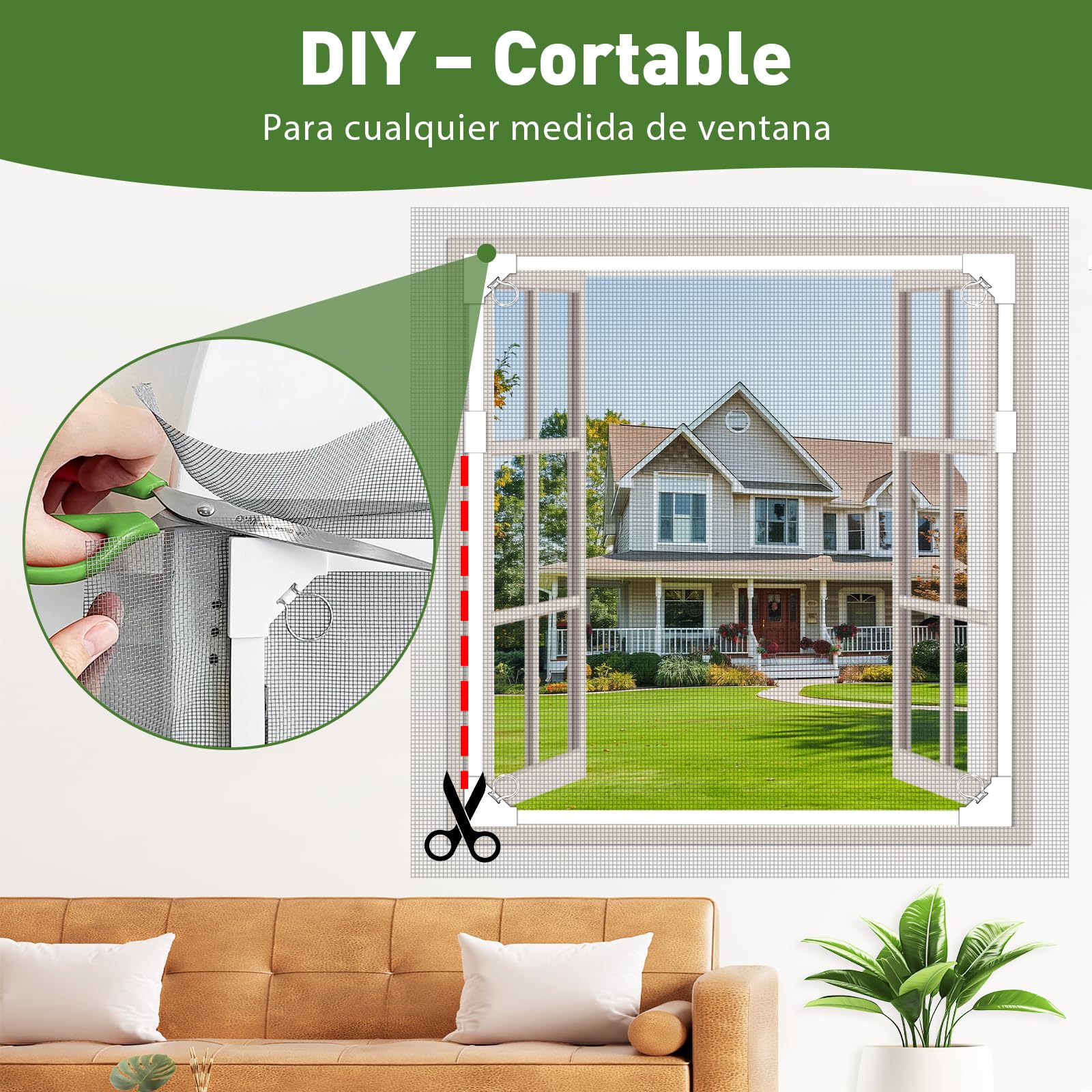 Mosquitera Ventana Magnética, 120x130 cm Fibra de Vidrio Premium, Protección Antimosquitos, DIY Ajustable Fácil Instalación Sin Taladrar, Mosquitera Magnetica para Ventana Correderas