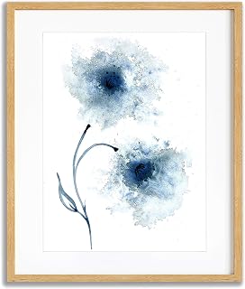 Blue Painting of Flowers, Print From Original Abstract Artwork, Signed by Artist Fine Art Print, Vertical Portrait Watercolour Nature Floral Giclee