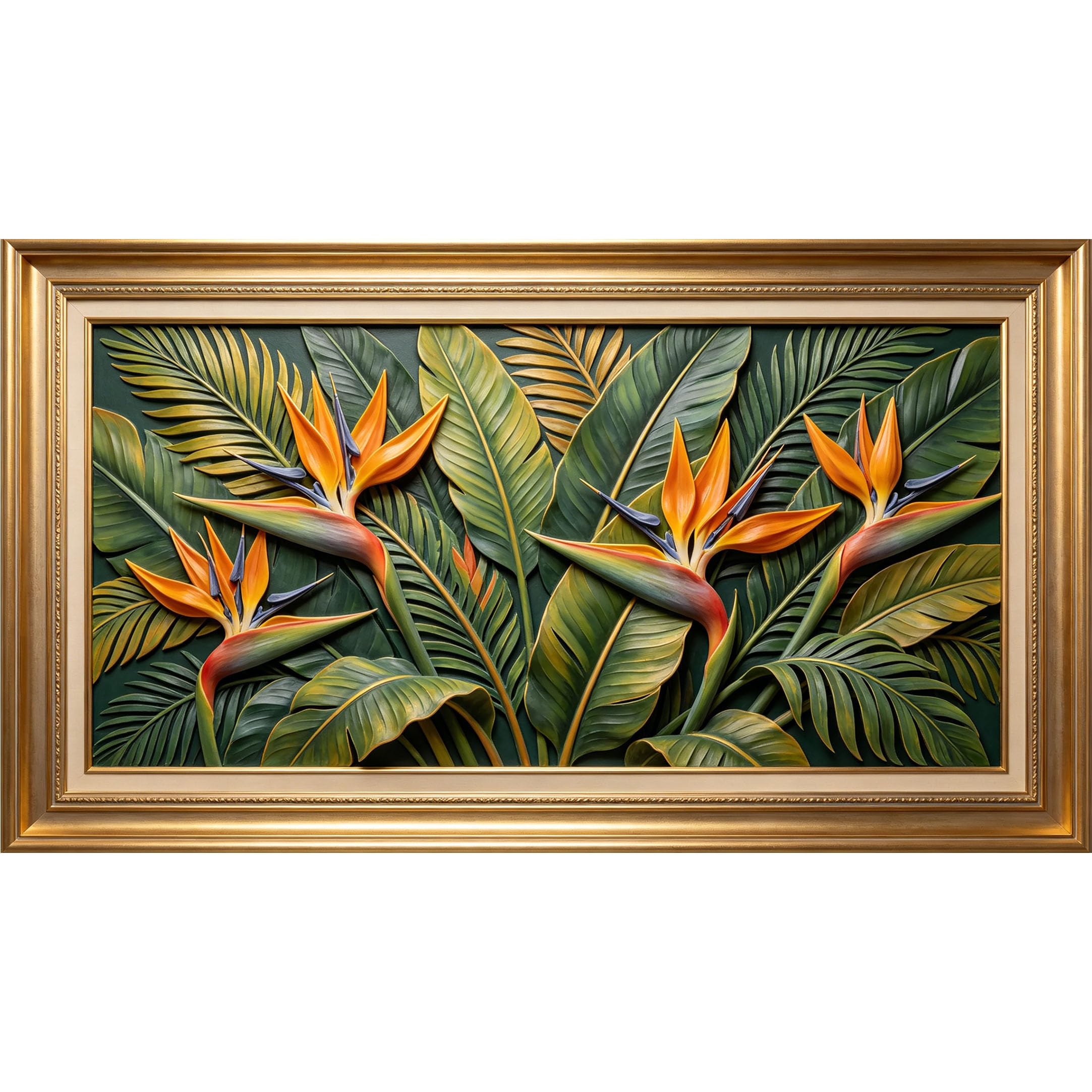 QZLITHOTIC 50×100cm 3D Framed Wall Art， Tropical Bird of Paradise Botanical Jungle Self?Adhesive Mural， Water?Activated Peel & Stick Fabric Decor Wall Decal for Bedroom Living Room