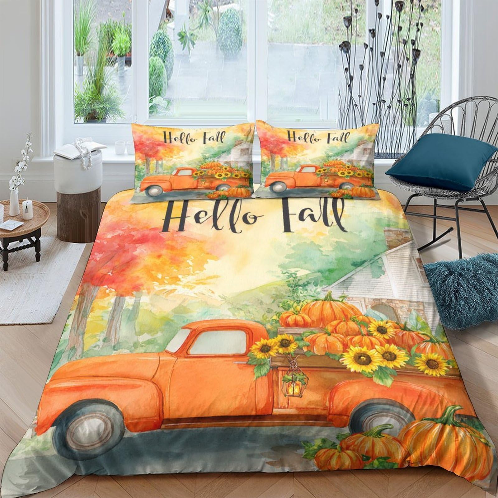 Ctjqhvkz Style-8 3D Printed Autumn Truck Fitted Sheet Microfiber Sunflower Landscape Bed Cover For Bedroom Guest Room Decor Single（135X200cm）