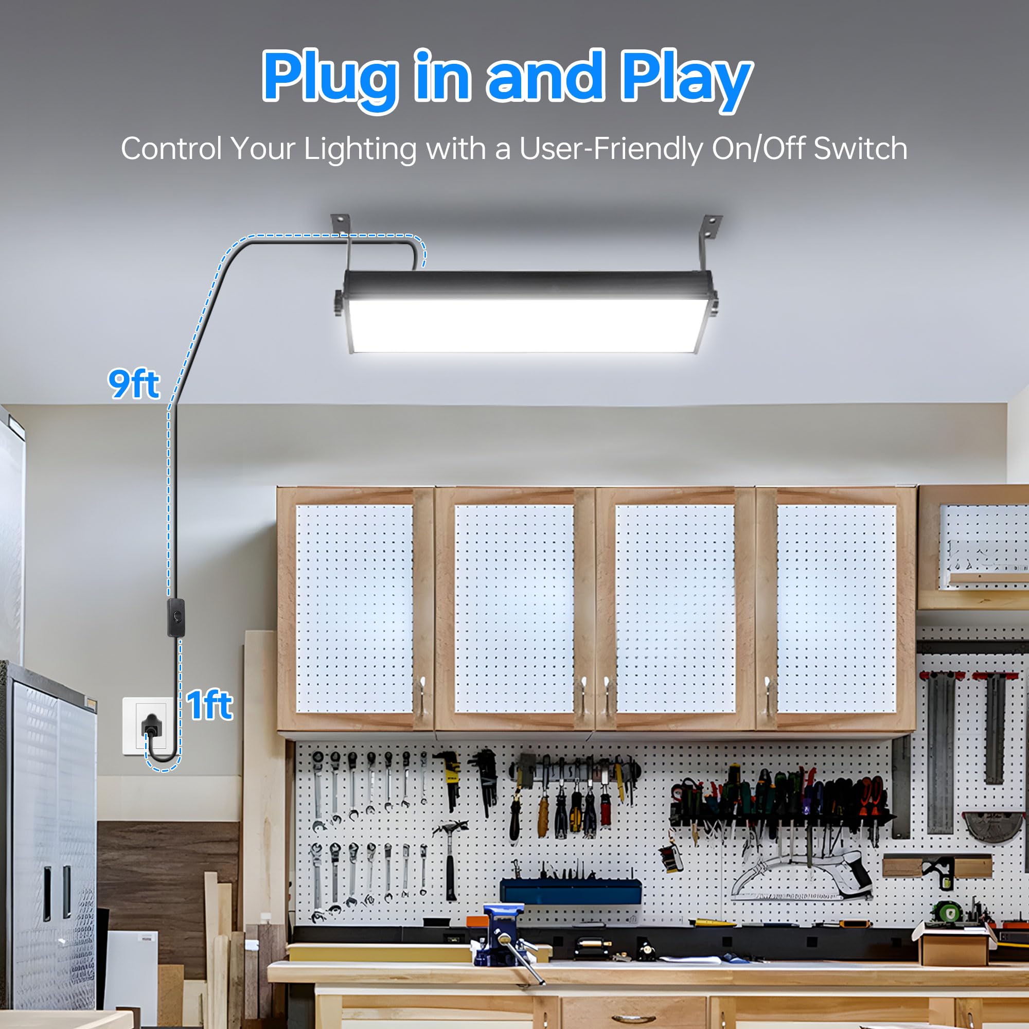 150W LED Shop Light 18000LM 6000K Daylight White Super Brighter IP66 Waterproof Garage Light with 10 FT Cord — view 5