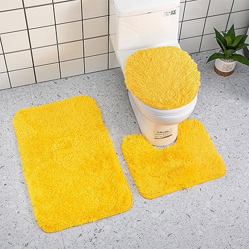 Household Supplies - Juego de alfombras de baño de 3 piezas de color liso increíblemente extra suave cómoda alfombra de ducha lanuda antideslizante