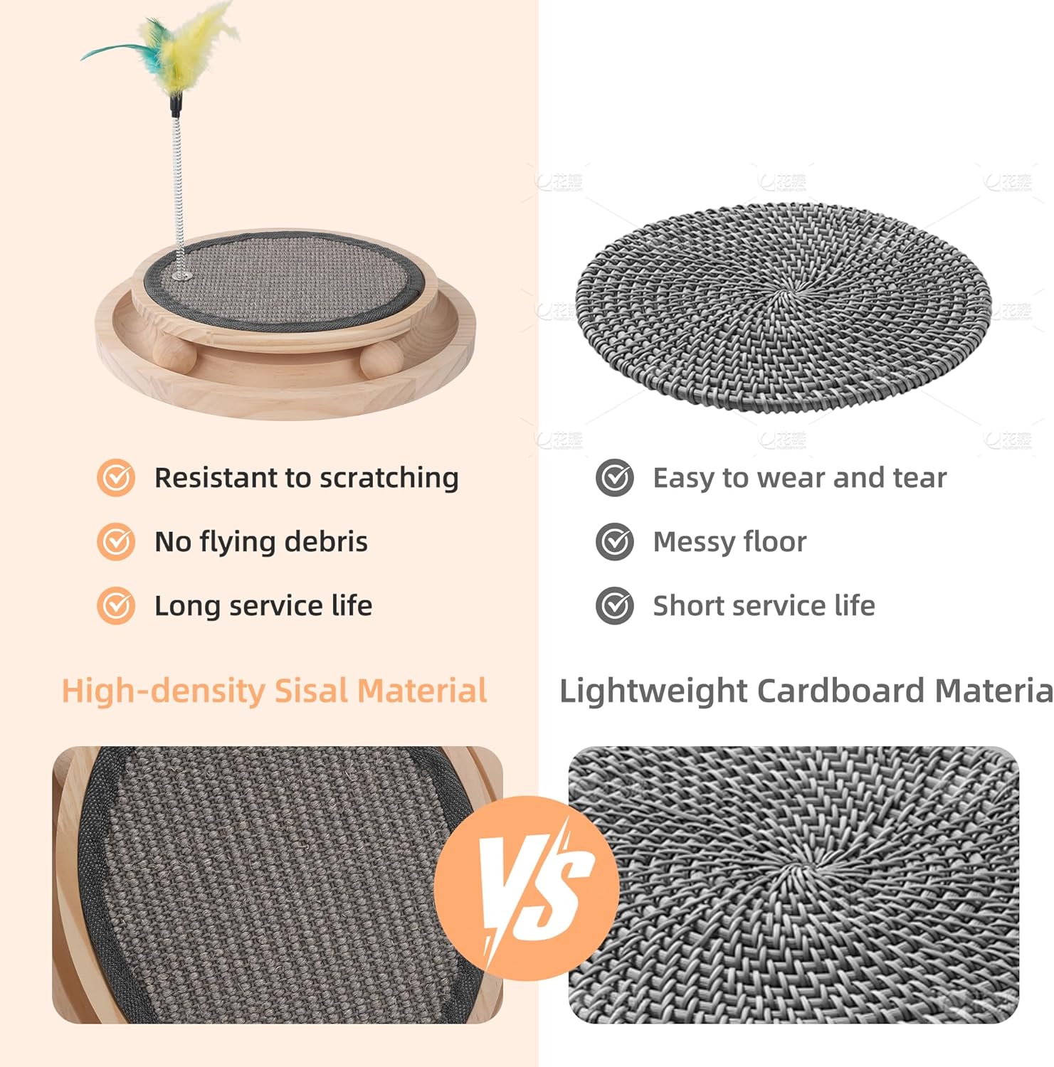 Natural Sisal Round Cat Scratcher，Interactive Cat Ball Track Toy for Indoor Cats，Cat Scratching Pads，Kitten Toys for Chasing Hunting Mental Physical Exercise Puzzle