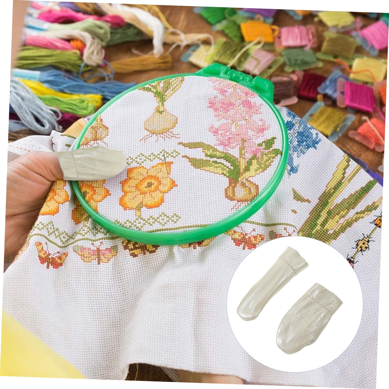 NUOBESTY Cunas Para Los Dedos Suministros De Tejer 6 Piezas guantes para costura manual dedal tejer Fieltro de la aguja protector de dedos Protector De Pulgar Tapones Para Los Dedos