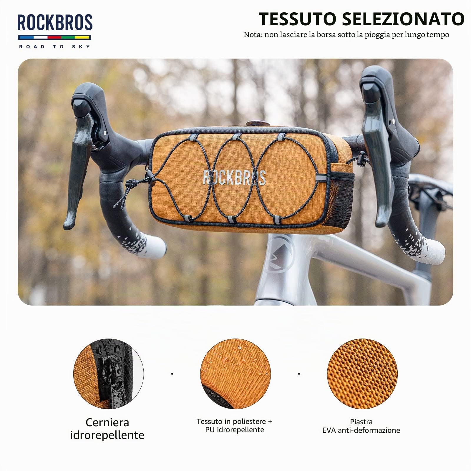 ROCKBROS Road to Sky Borsa Manubrio Bici, Borsa Anteriore Stabile Bicicletta, Grande Capacità 1.9L, Borsello Manubrio Riflettente per MTB, Bici da Corsa, Bici da Città, Accessori Bici
