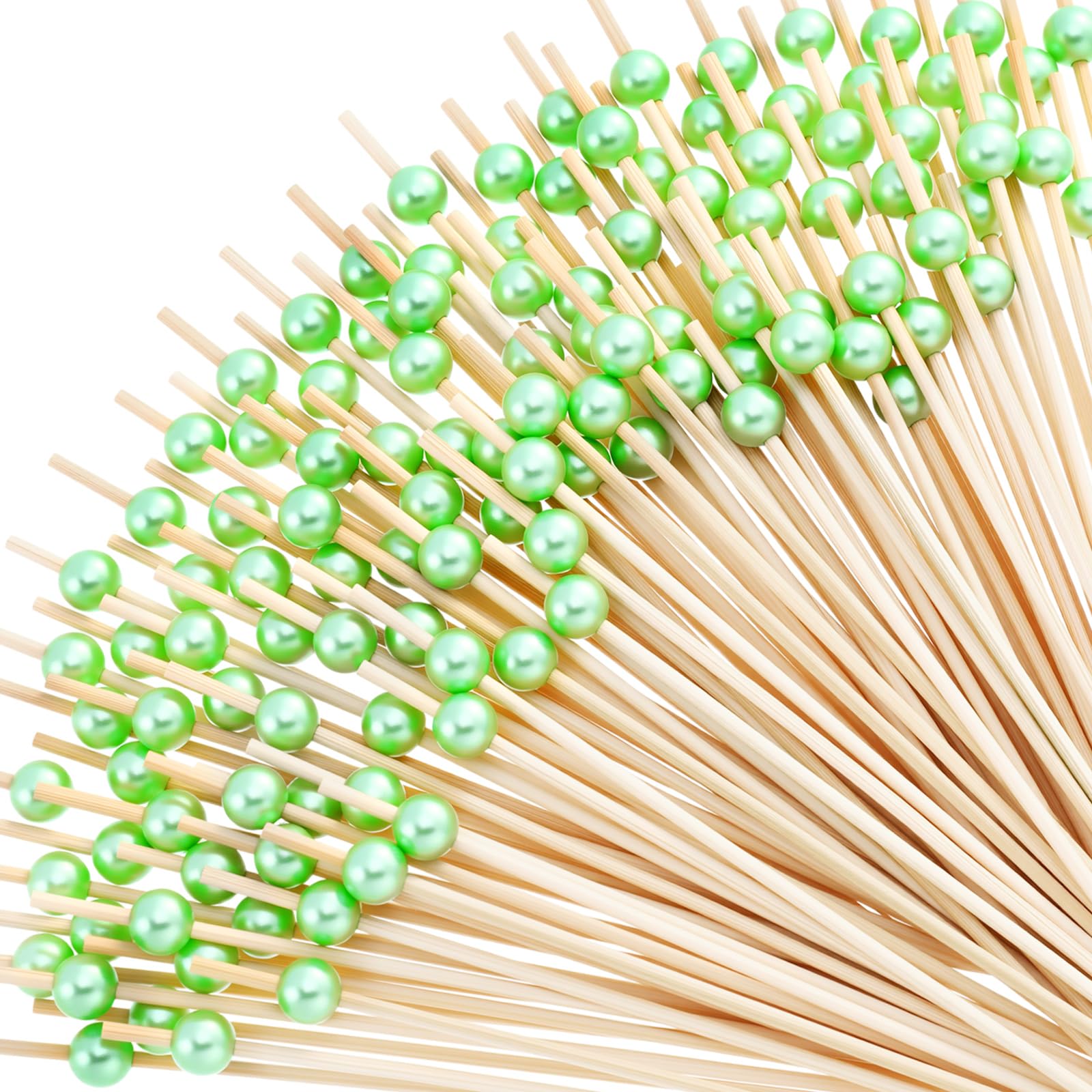 Reallnaive 300 Pcs Pearl Cocktail Picks 4.7Inch, 0.3" Bead, Green