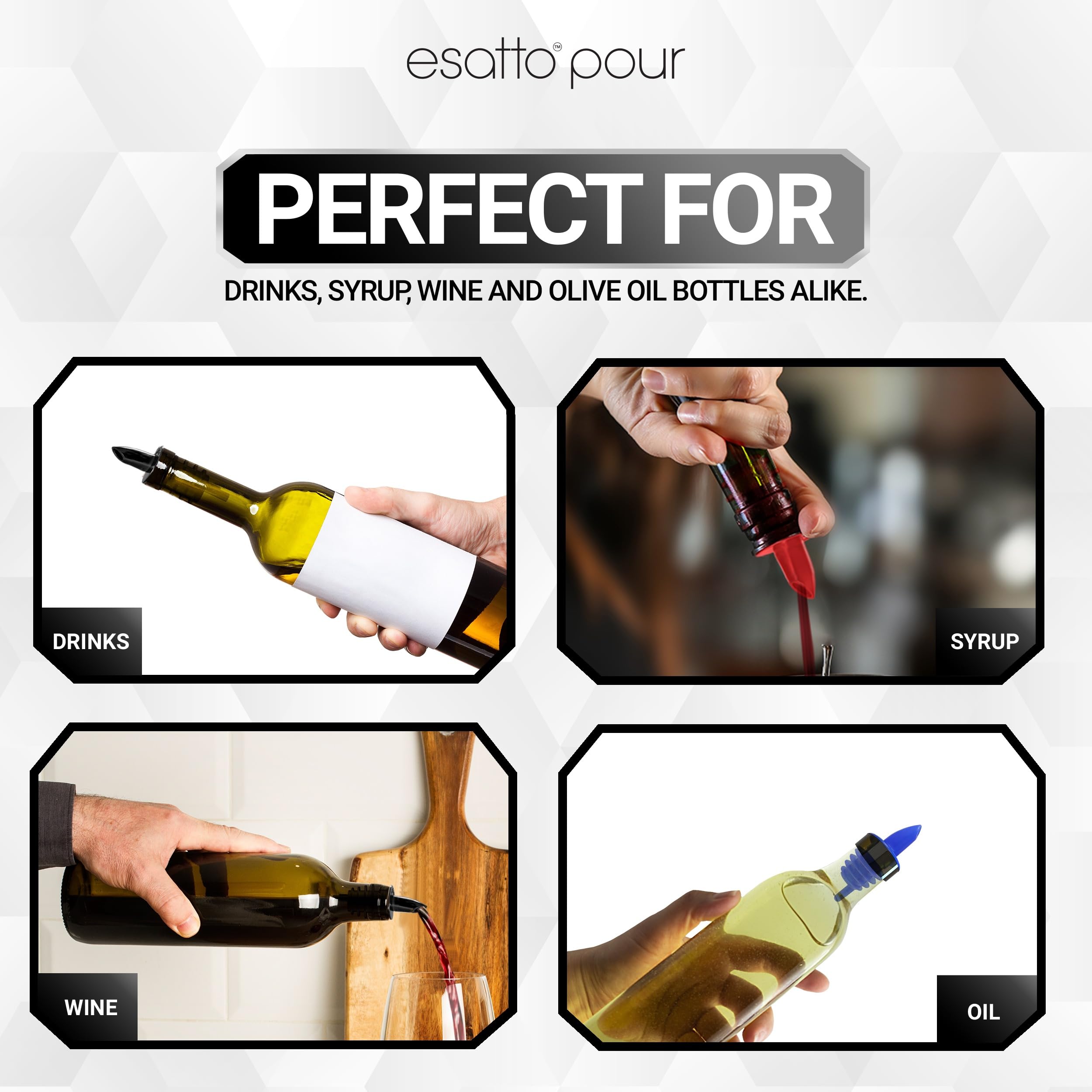 Esatto 100 piezas de plástico vertedor de botellas o vertedor de licor – versátil como un vertedor de bebidas, boquillas vertedor de alcohol y jarabe fácil de dispensar – fácil instalación, duradero,