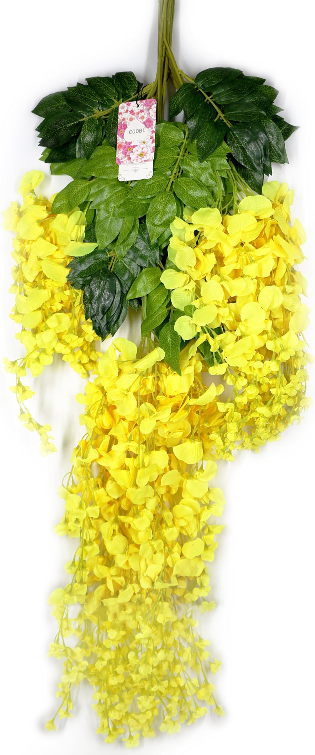 3.6 Ft Realistic Romantic Classic Artificial Fake Wisteria Vine Ratta Silk Flowers for Garden Floral Decoration DIY Living Room Hanging Plant Vine Home Party Wedding Decor 12 Pcs (Yellow)
