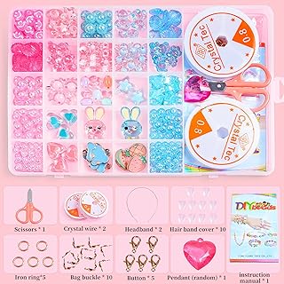 Colar de miçangas, faixa de cabelo e anéis, kit de fabricação de anéis para meninas - acessórios para fabricação de joias, kits de artesanato para meninas, criatividade DIY, kits de miçangas bonitos com miçangas de formas diferentes