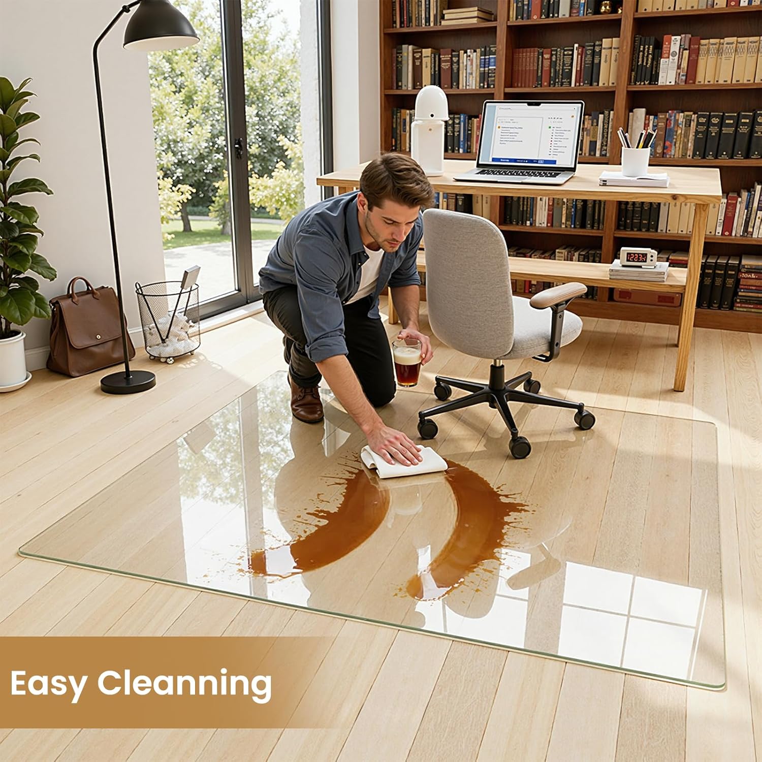 36"x46" Tempered Glass Chair mat for Carpet, Office Chair Mat with Round Corner, Desk Chair Mat for Carpet/Hardwood Floor/Rolling Chair-with 6 Anti-Slip Pads