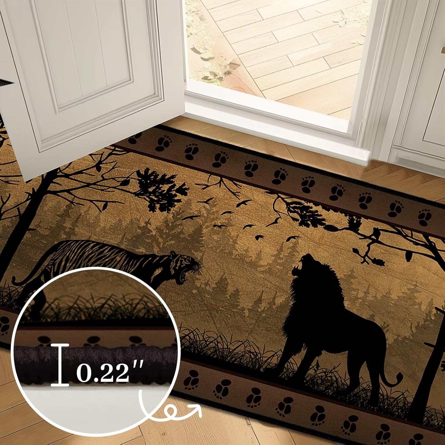 Cabin Rustic Area Rug 3x5 Vintage Rugs for Bedroom,Tiger Country Wildlife,Ultra-Thin Washable Throw Carpet Indoor Door Mat Non Slip Accent Floor Carpets for Bedside,Entryway,Living Room,Office,Brown
